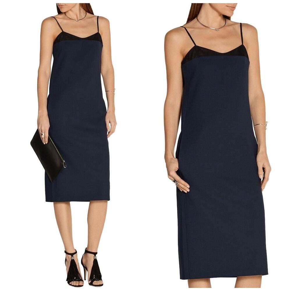 NINA RICCI MILANO MESH BLUE STRETCH WOOL SEXY PENCIL DRESS FR 36 / US 4